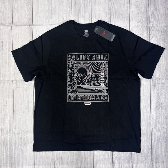 Levis Black California Graphic Mens T-Shirt XL Relaxed Fit 100% Cotton - Picture 1 of 7